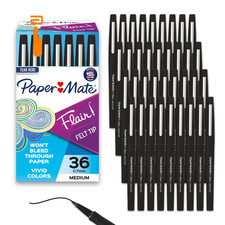 Paper Mate Flair Felt Tip Pens, Medium Point 36 Count Pack of 1 , Black