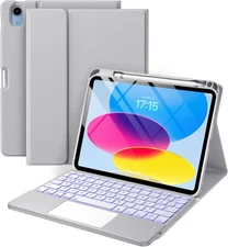Keyboard Case w/ Trackpad for iPad 11th/10th Gen, 7 Color Backlit - Gray