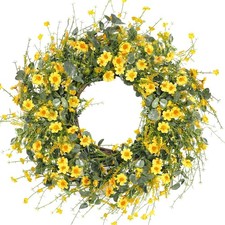Yellow Daisy Wreath 24 Inch Spring Summer Wreath Fake Silk Floral Wreath with...
