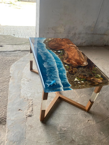 Blue Ocean Resin Epoxy Coffee Table | Unique Resin Art Table Modern Furniture - Picture 4 of 13