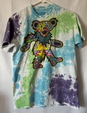 Liquid Blue Grateful Dead Bear Tie Dye Crew Neck Graphic Print T Shirt Tee M
