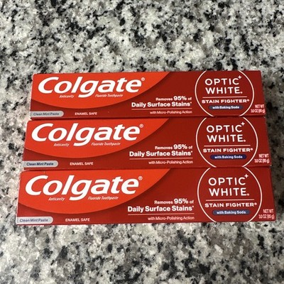 3×Colgate Optic White Stain Fighter Clean Mint Toothpaste 3.0 fl oz Exp 11-2026 