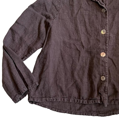 Bryn Walker Women's Sz L Brown Linen Top Button Front Relaxed Danita Jacket - Picture 7 of 12