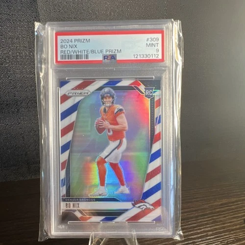 Panini Prizm 2024 Bo Nix #309 Red White & Blue Rookie PSA 9 Denver Broncos NFL