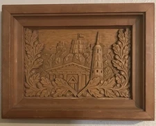 Folk Art Carved Bas Relief Wood Panel Vilnius Cathedral & Bell Towers Lithuania