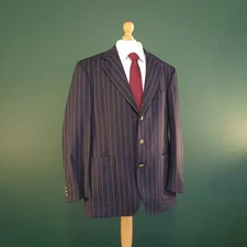 Magee Blazer Men's 42R Navy Yellow Pinstripe Pure Wool Single-Breasted Jacket