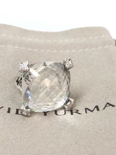 David Yurman 925 Silver Cushion On Point 20mm White Topaz Diamond Ring Size 6.5