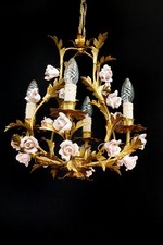 Lampadario 4 fl plafoniera lampadario oro ceramica rose Hollywood Regency