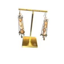 Two Star Pony Studios Dangle Drop Hook Earrings With Brown Stones Artisan