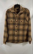 AllSaints Men's Brown Plaid Wool Blend Flannel Overshirt Shacket Jacket Sz S