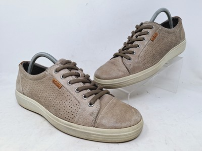 Ecco Mens Soft 7 Size 42 US 8 Sneakers Shoes Perforated Taupe Leather