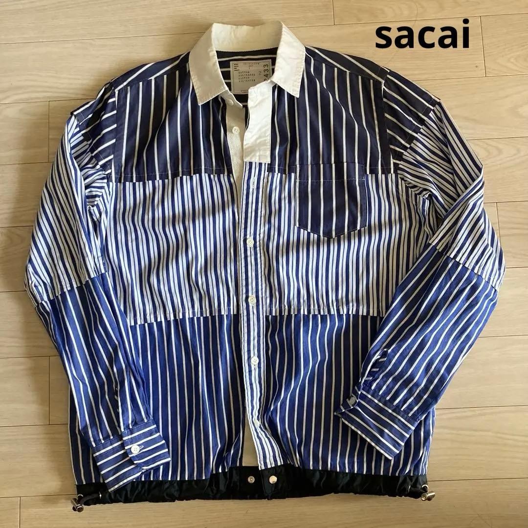 sacai Navy White Stripe Long Sleeve Shirt S Cotton Blend Excellent Condition
