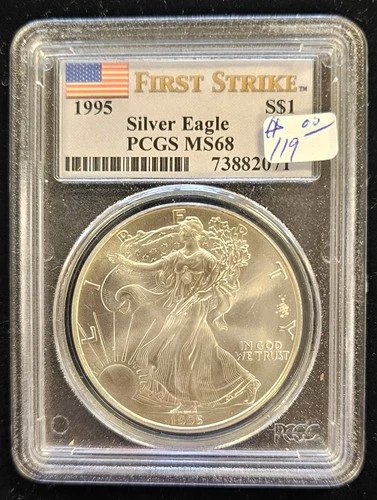 1995  Silver Eagle PCGS First Strike MS68 Hard To Find Flag Label