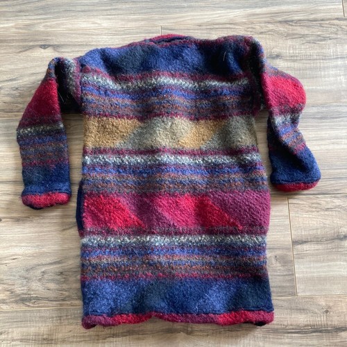 Paititi Woolen Alpaca Wool Cardigan Kids M Red Blue Alaska Handmade Bolivia FLAW - Picture 4 of 11