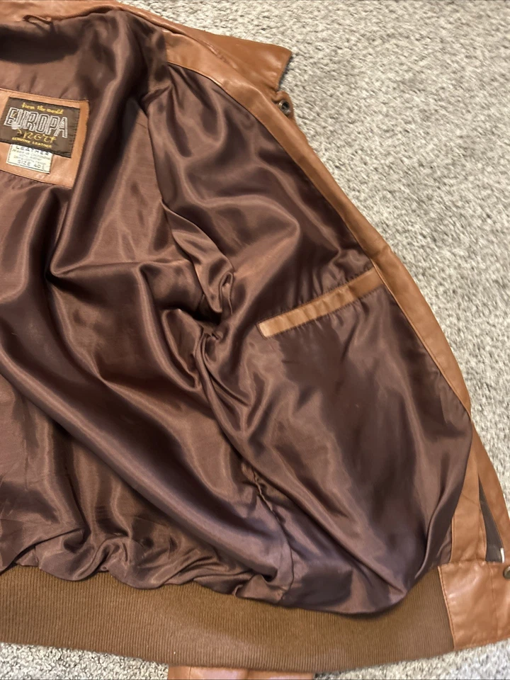 Mens Europa Sport Vintage Leather Bomber Jacket Size 40 - Изображение 3 из 4