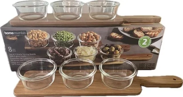 Home Essentials 2-Table Setter Acacia Wood Serving Set With 6 Glass Bowls. - Image 4 of 4