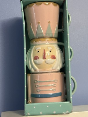 NEW LANG 3 PIECE STACKING MUG SET Pastel Nutcracker Christmas Hand Painted Mugs