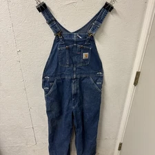 Carhartt Bib Carpenter Overall 34x28Blue Denim  Chore Workwear