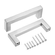 20Pack Square Bar Drawer Handles, 3.5" Hole Center Kitchen Cabinets Pull, Silver