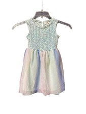 Cat  Jack Girls XS 4/5 Mint Sequin Tulle Party Dress Mermaid Pastel Rainbow