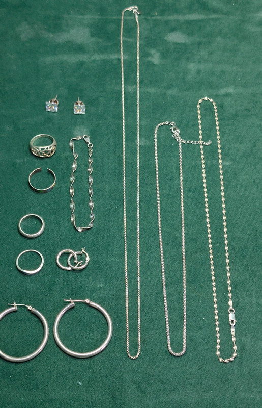 Sterling Silver Jewelry Lot Wearable Box Popcorn Chains Rings Hoop Earrings 33g