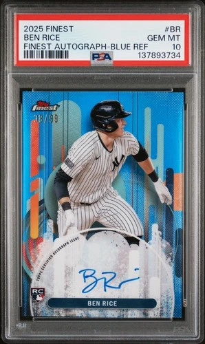 2025 TOPPS FINEST FINEST AUTOS BLUE REFRACTOR #BR BEN RICE 38/99 PSA 10