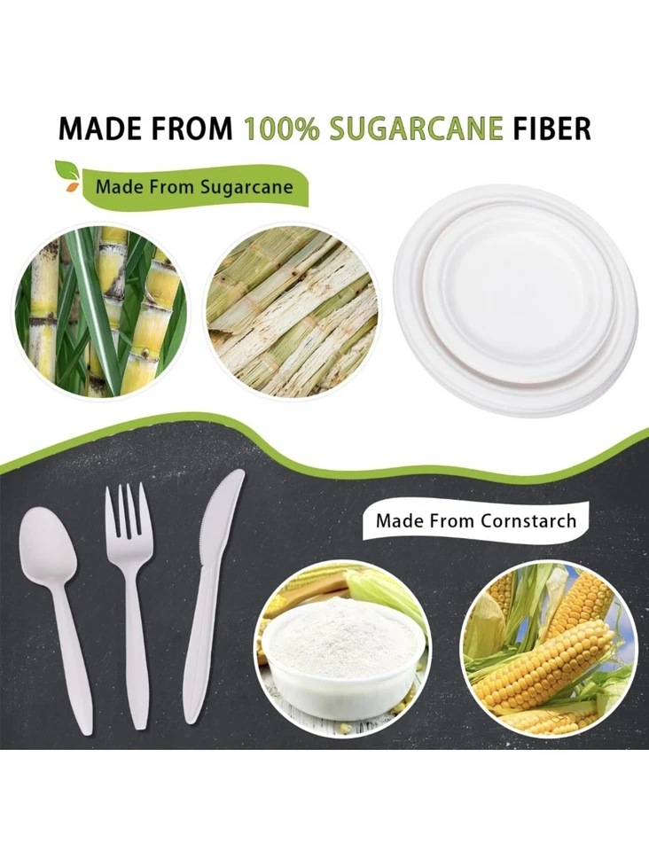 Eco-Friendly Paper Plates Napkins Cups and Re-Usable Cutlery Set, Dinning Set - Image 2 of 4