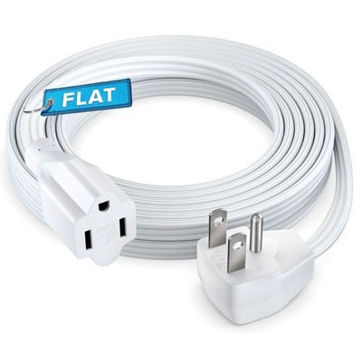 12 Feet Heavy Duty Extension Cord Flat Wire 3Prong Flat Plug 14 AWG White