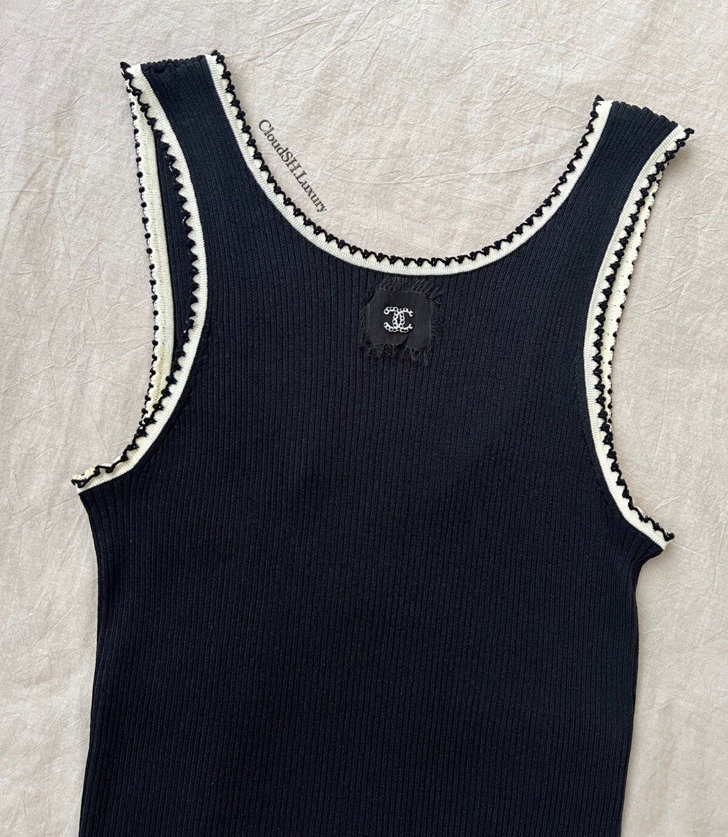Auth Chanel Classic CC Logo Black Knit Tank Top - Size 42 | eBay