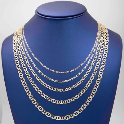 Solid 10K Mariner Pave Link Chain Necklace Real 10K Yellow White Gold All Sizes