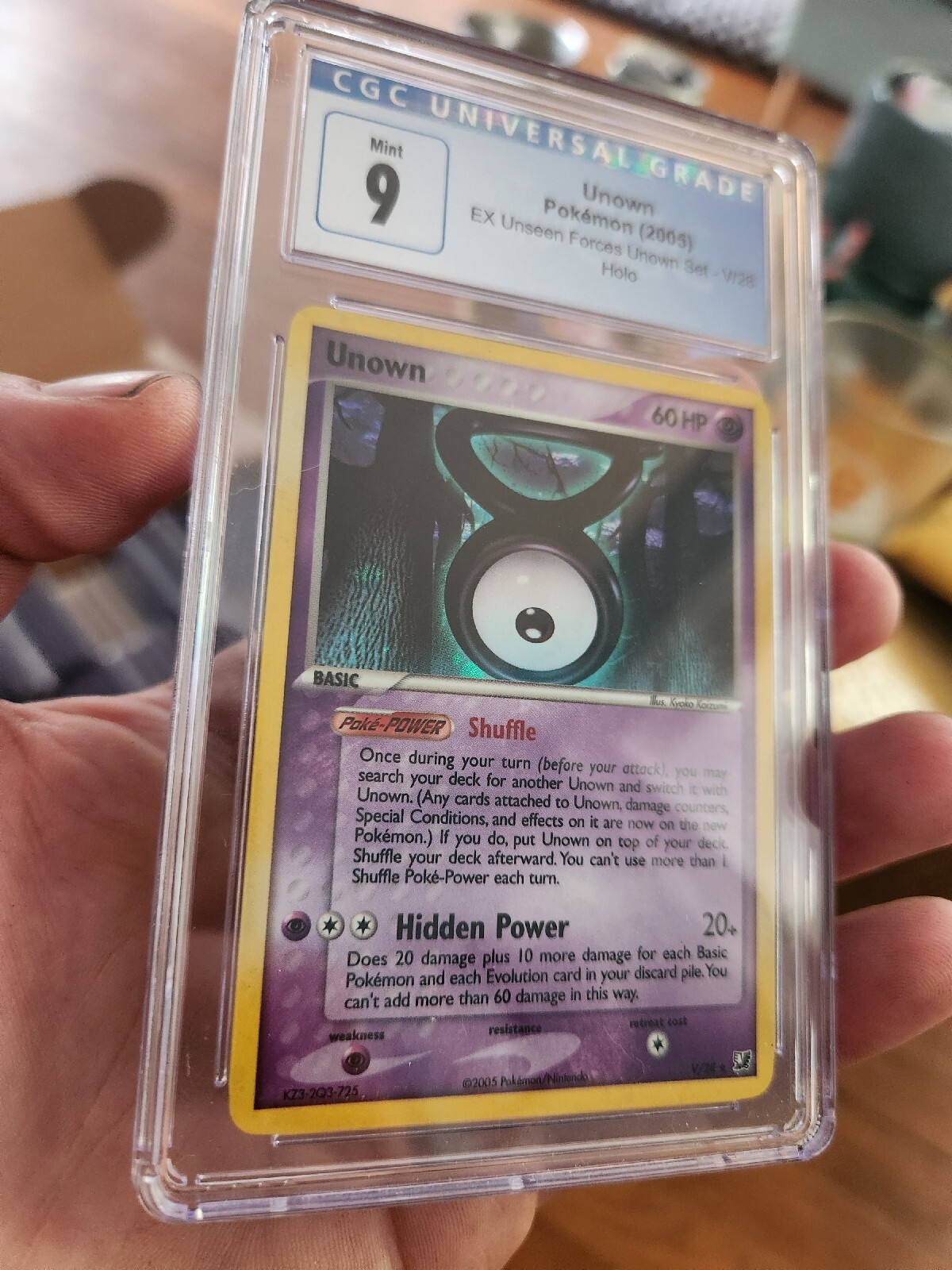 (POP 7) CGC 9 MINT Unown V ex Unseen Forces Holo Rare Pokemon Card V/28