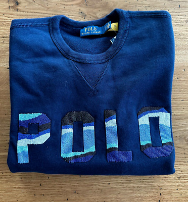 POLO RALPH LAUREN Embellished Sweatshirt Sweater Pullover Jumper Navy XS