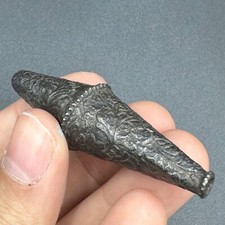Ancient Roman unique solid silver bead with drawings