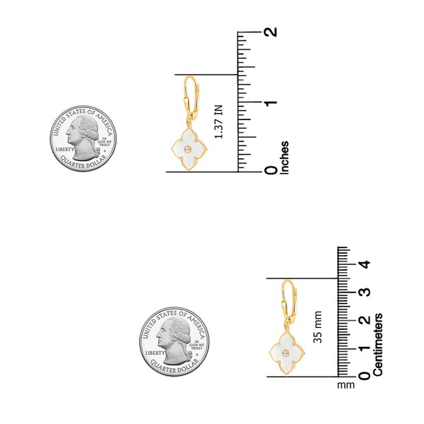 Alternate view of 14k Gold-plated Jewelry Mother Pearl Clover Drop Earrings For Women 35mm