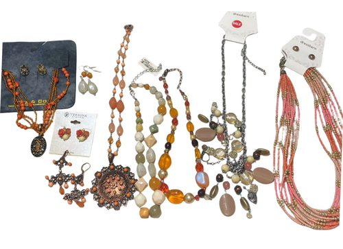 11PC Vintage to New Jewelry Lot ORANGE THEME Bracelets Necklaces Earrings