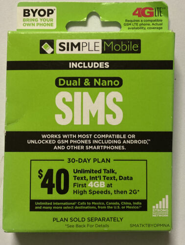 Simple Mobile Dual Cut Micro and Regular Sim Card - Picture 1 of 2