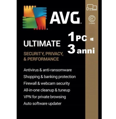 AVG ULTIMATE 2025 1 PC 3 anni | Internet Security, Tuneup, VPN, AntiTrack | 2026