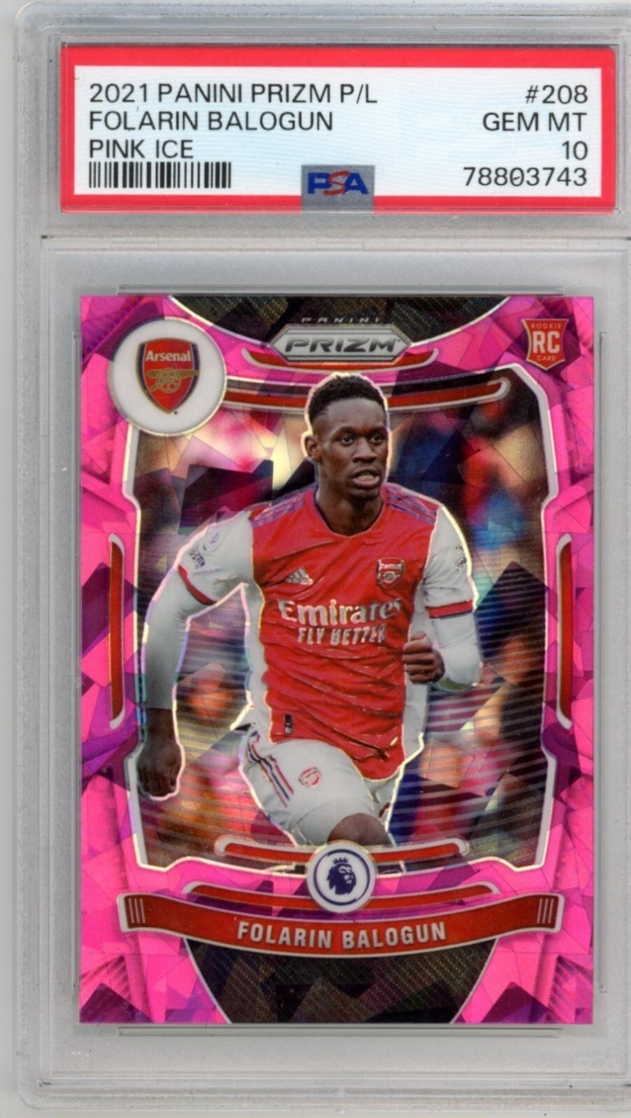 Folarin Balogun 2021 Panini Prizm Premier League Pink Ice PSA 10 #208 Rookie SP