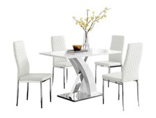 ATLANTA 4 White High Gloss Chrome Dining Table and 4 Faux Leather Dining Chairs