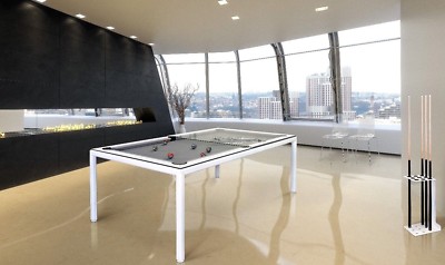 White 7' Modern Convertible Pool Billiard Table 'Ultra'; dining/desk/game table