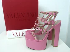 NIB $1295 Valentino Rockstud T-Strap Platform Sandals Pink Candy Rose sz 38 EU