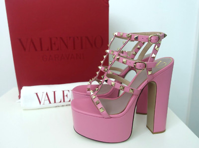 VALENTINO ピンク アンクルストラップ サンダル 37 Loey ローイー テクスチャーボウアンクルストラップサンダル