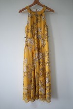 Tommy Hilfiger Long Dress Yellow Floral Cottage Romantic Black Belt Woman Size 2