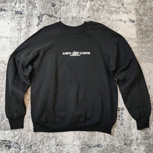 Vintage 80s Almota Elevator Black Sweater Sweatshirt Long Sleeve USA Made Sz XL - Picture 1 of 8