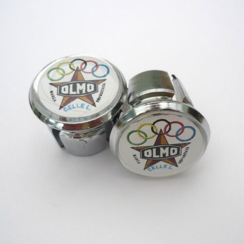 Vintage Style 'OLMO' Chrome Racing Bar Plugs, Caps, Repro - Picture 1 of 3