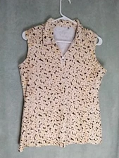 Nivo Sport Polo Shirt Womens Size M Yellow Black Floral Zip Sleeveless Top