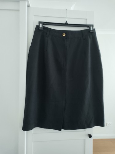 Vintage Ladies Size 14 Black Linen Blend Skirt With Pockets! - Picture 5 of 8