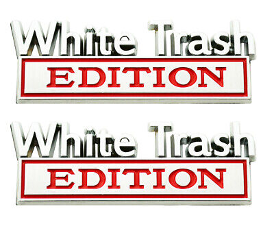 Pair Set White Trash Edition Emblem Fender Badge 3D Metal Sticker White Trash Car Badge Compatible for 150 250 350 Silverado 1500 2500 C10 C15 Truck Sticker Chrome Black 
