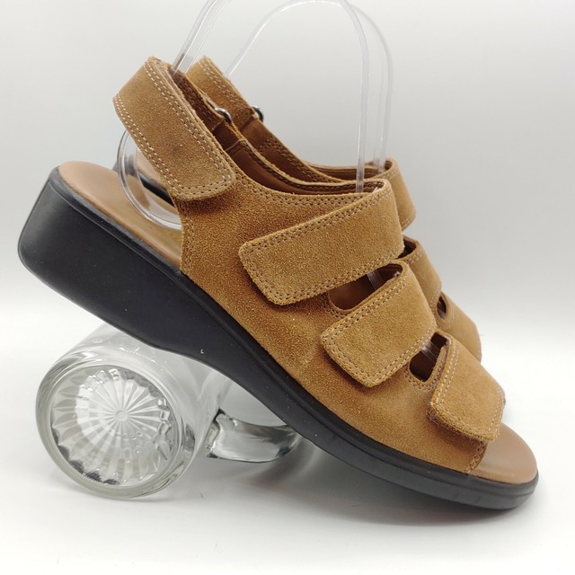 Strictly Comfort womens 8M Brown Suede Leather Sandals 4 way adjustable | eBay