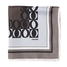 New 190 TOM FORD Gray and Sky Blue Contrast Print Silk Pocket Square